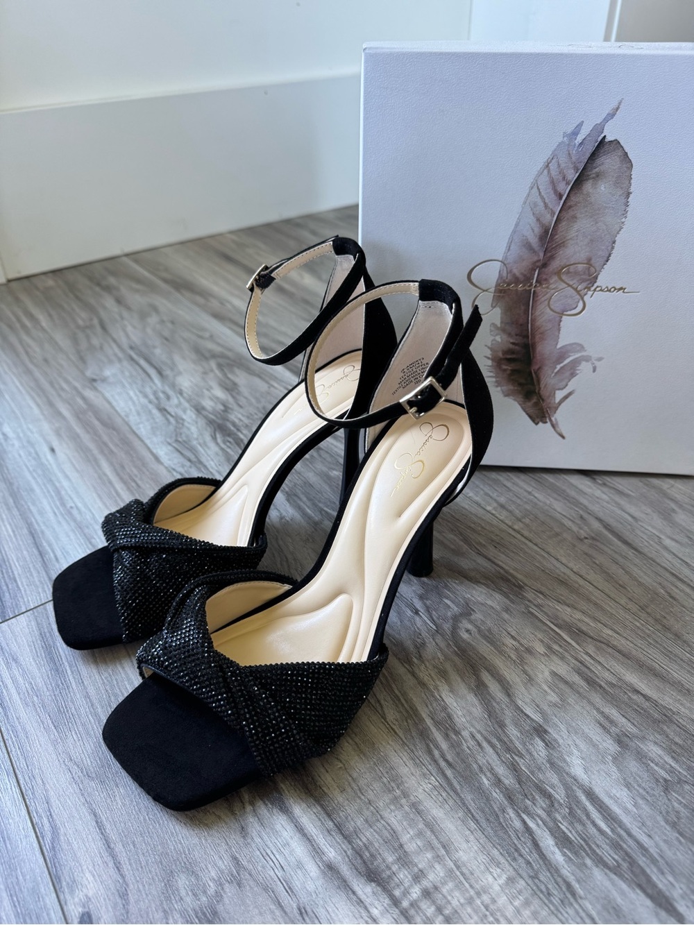 NIB Jessica Simpson Andry3 Black Shimmer Ankle-Strap Heels - 9.5